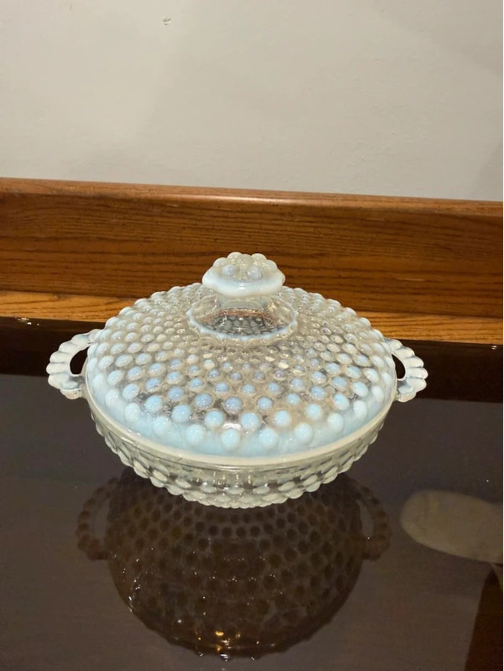 Vintage Anchor Hocking Moonstone Opalescent Hobnail Covered Candy Dish